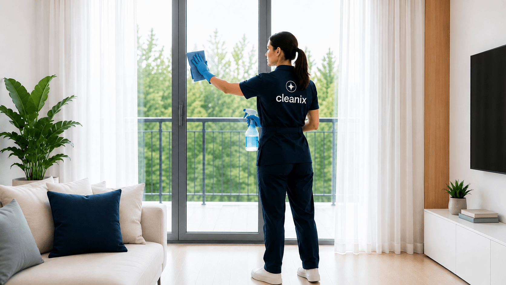 cleanix ekipa pri čiščenju steklenih površin